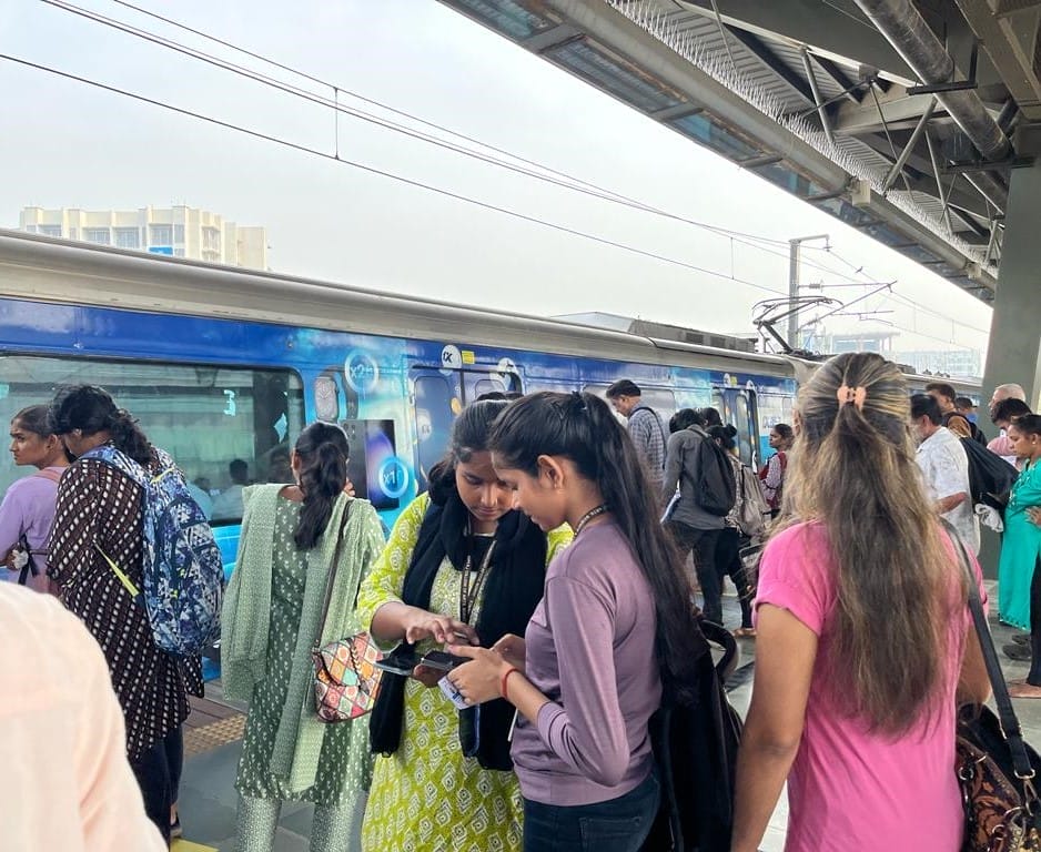 passengers at Mumbai Metro station