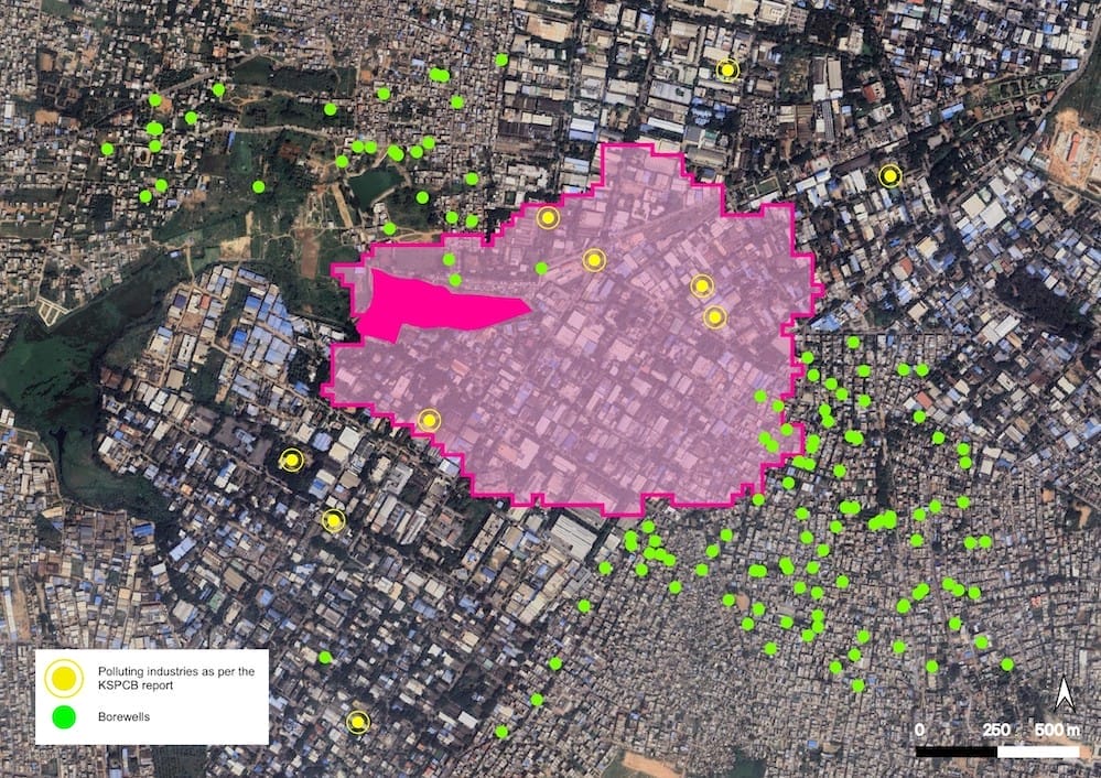 Map showing borewells near polluting industries