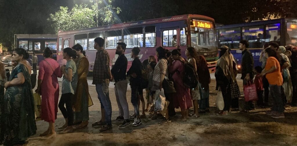 queue at juhu bus depot