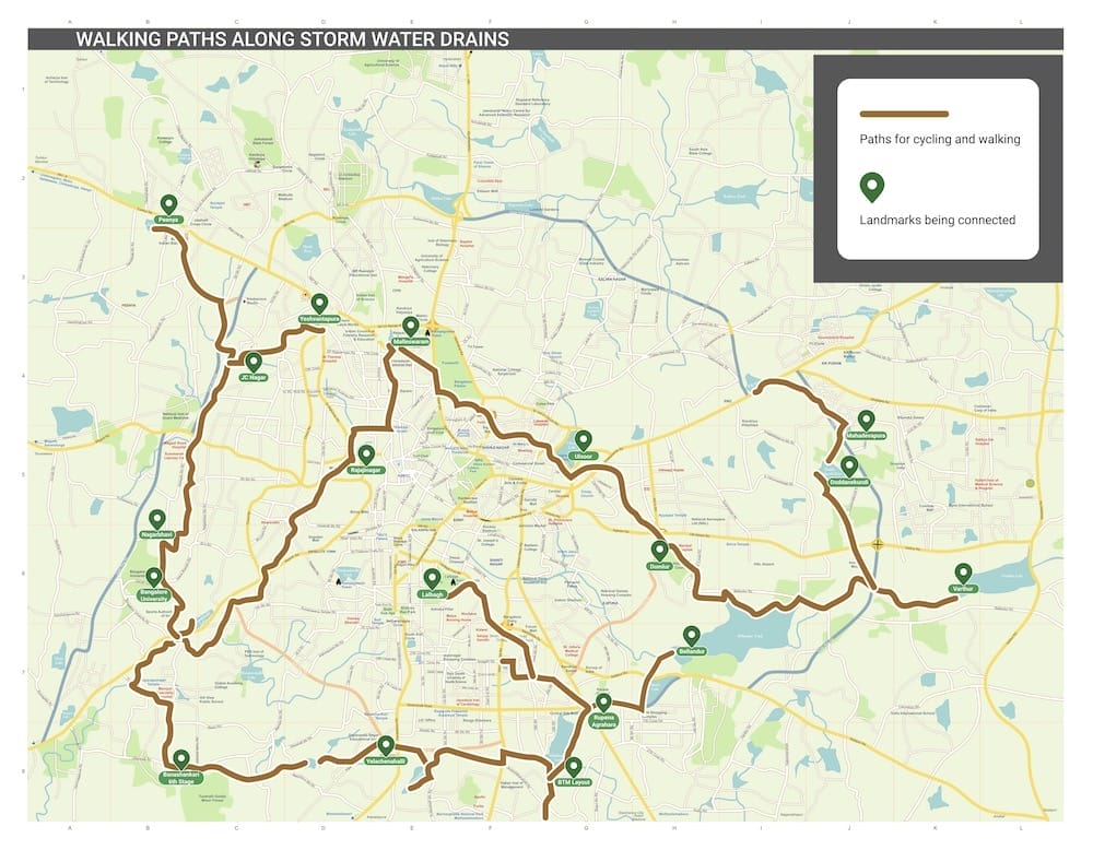 Map of stormwater drains with landmarks