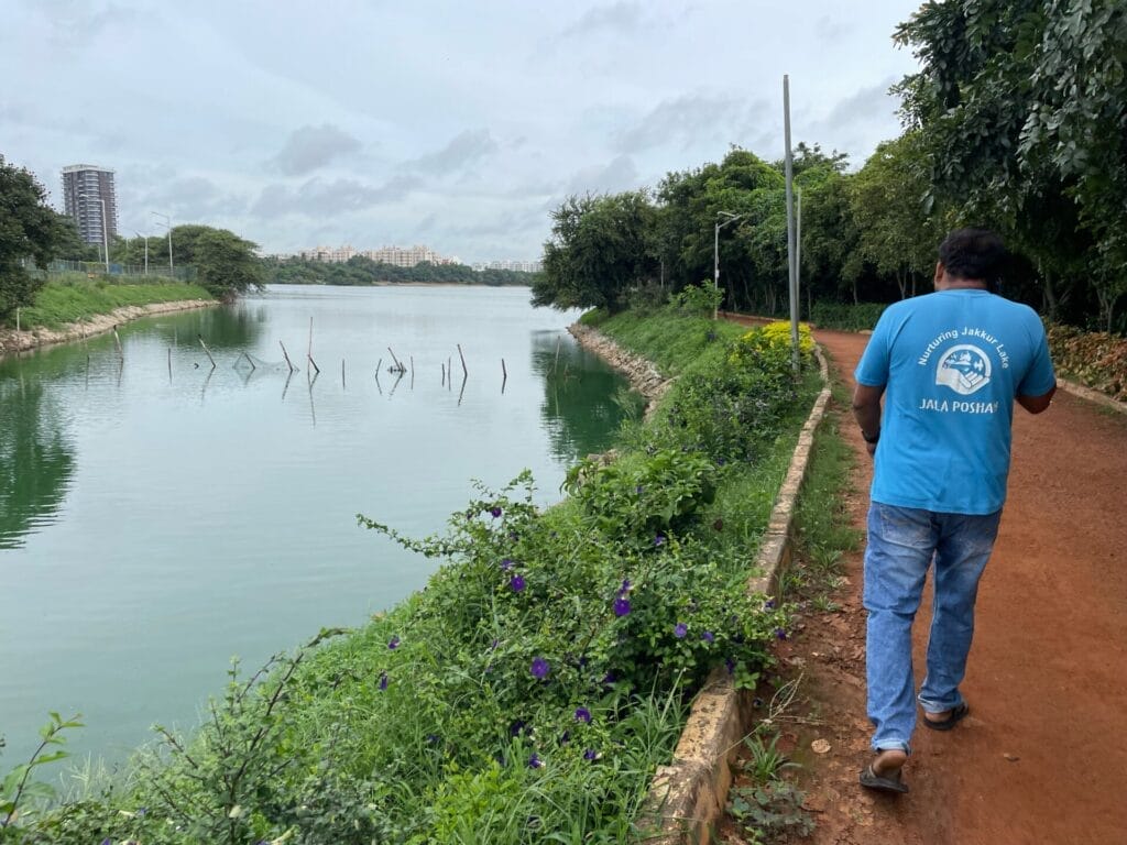 A Jala Poshan volunteer at Jakkur Lake