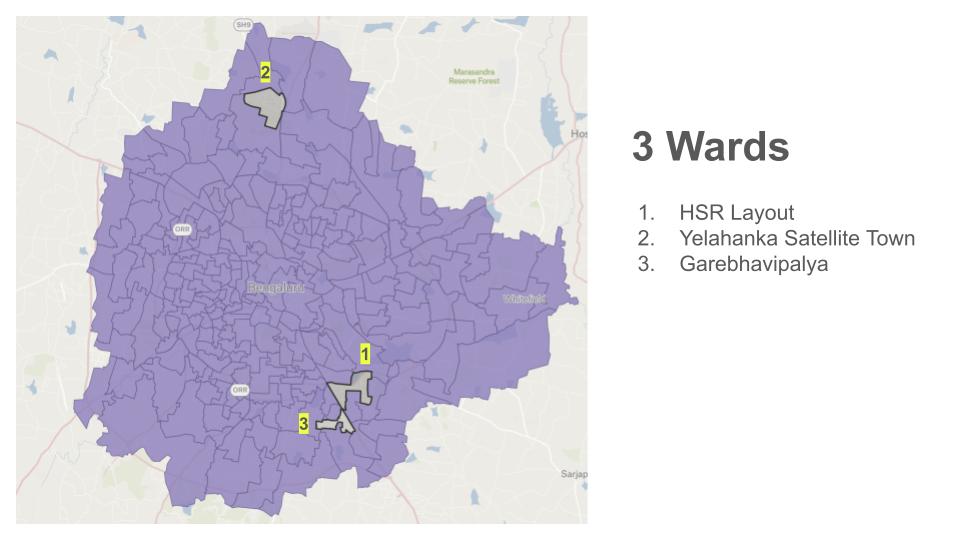 map of 3 wards - HSR Layout, Yelahanka & Garebhavipalya