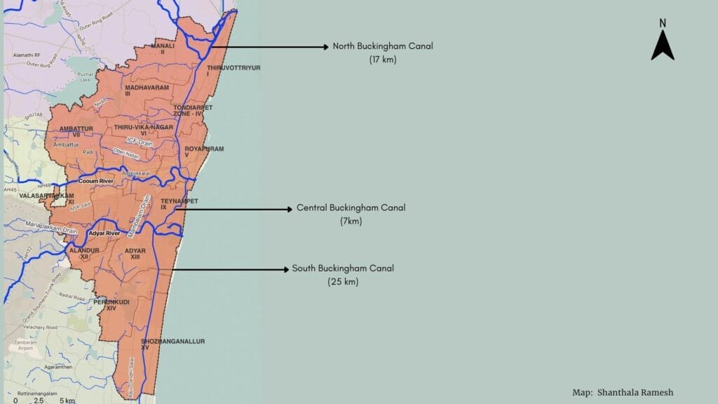 Map of Buckingham Canal in Chennai