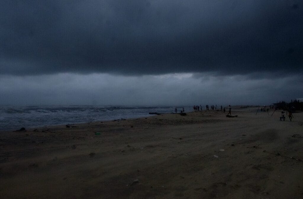 dark clouds on the beach