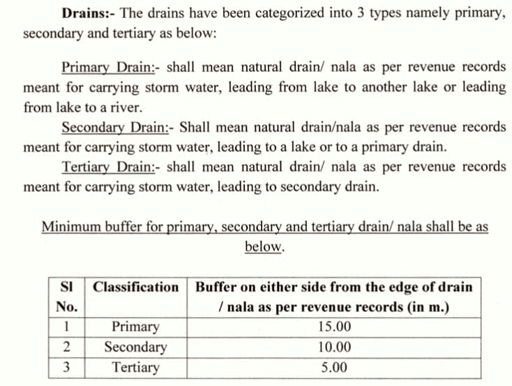 reduced drain buffer zones - primary to 15m, secondary - 10 m and tertiary - 5m