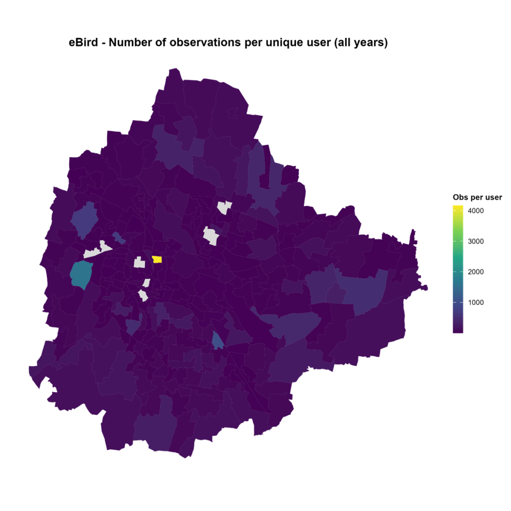 Spatial distribution of observer efforts (all data)