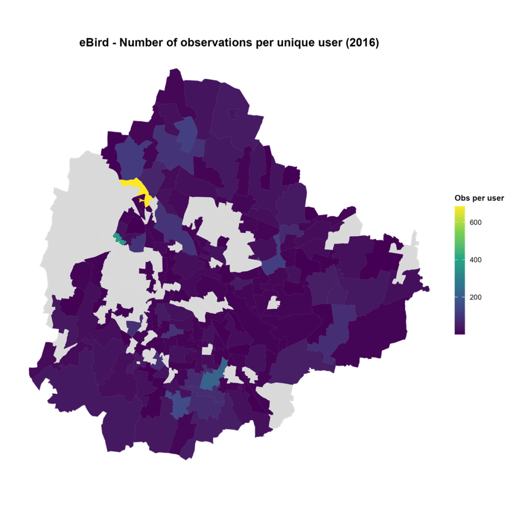 Spatial distribution of observer efforts in 2016